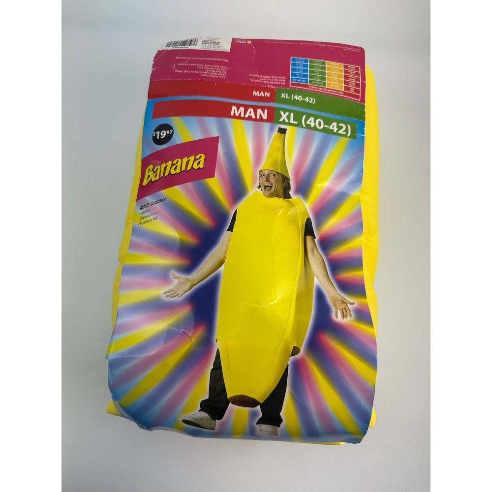 Fun World Banana Costume Yellow Funny Fruit Hat Mens XL Halloween Party Event